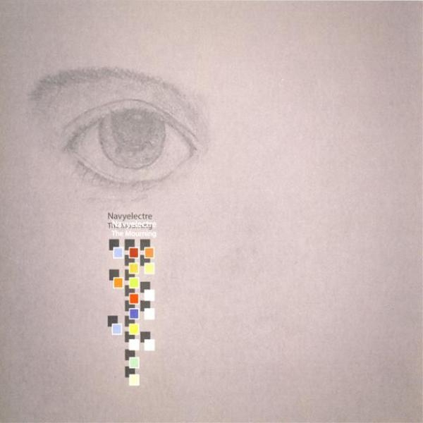 Minimalist album cover featuring a pencil-drawn eye above colorful pixelated blocks spelling "Navyelectre" on beige background, melancholic mood