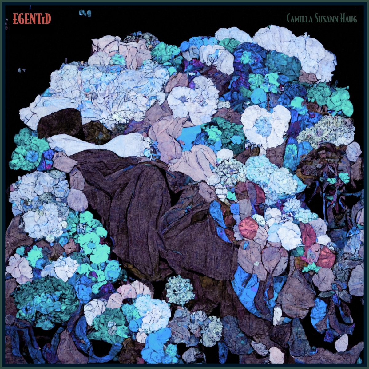 Album artwork featuring vibrant blue, turquoise, and purple floral blooms cascading over dark rocky surfaces against a black background, creating a dreamy, ethereal mood.