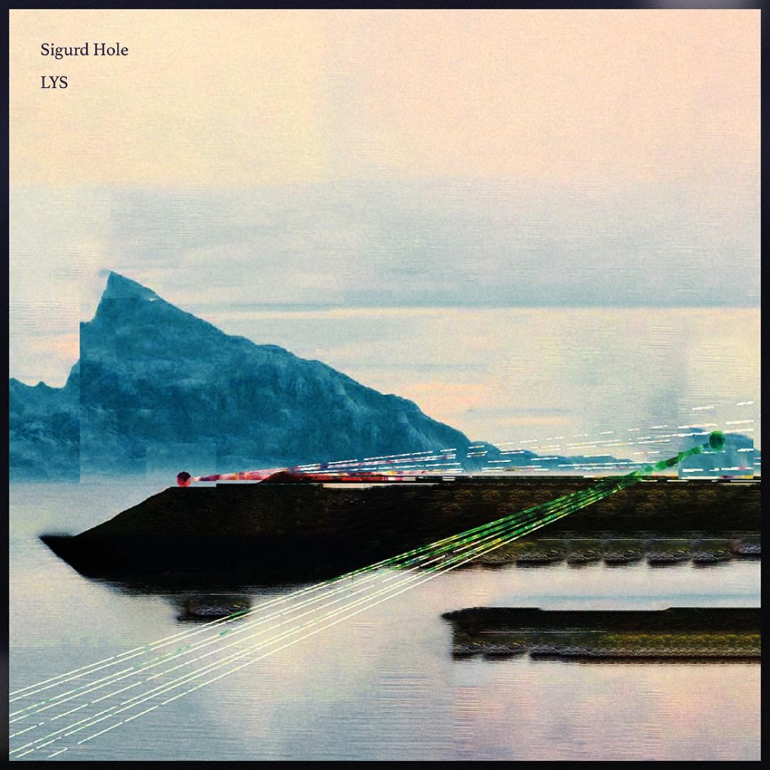 Album cover showing ethereal Arctic landscape with blue mountain, dark landmasses, reflective water, and streaking light trails in soft pastel sky tones.