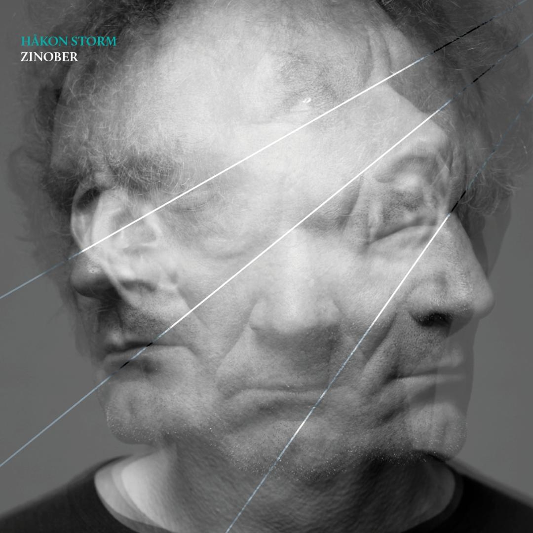 Black and white double-exposed portrait showing two overlapping profile views of a man's face, creating a surreal, contemplative mood with geometric light streaks crossing the composition.