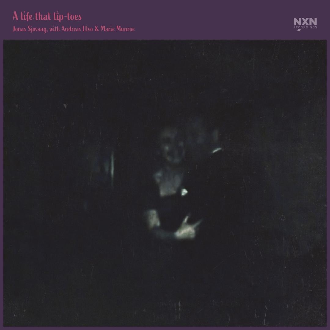 Dark, moody album cover with shadowy figure in dim lighting against deep purple background. Title "A life that tip-toes" in pink text.
