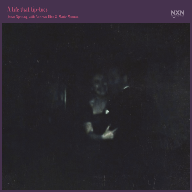 Dark, moody album cover with blurred figures in dim lighting against purple-tinted background. Title "A life that tip-toes" in red text at top.