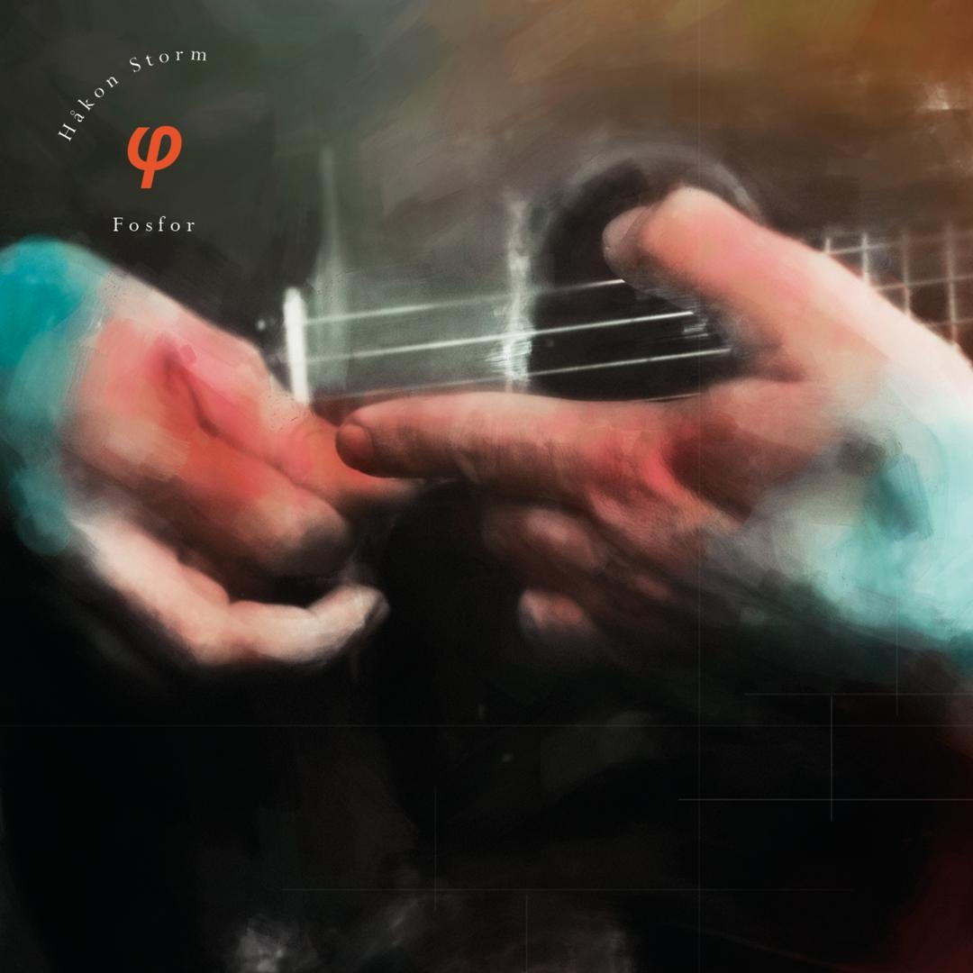 Blurred hands cupping glowing white light against dark background with orange and teal color highlights, creating ethereal atmospheric mood for Håkon Storm's Fosfor album