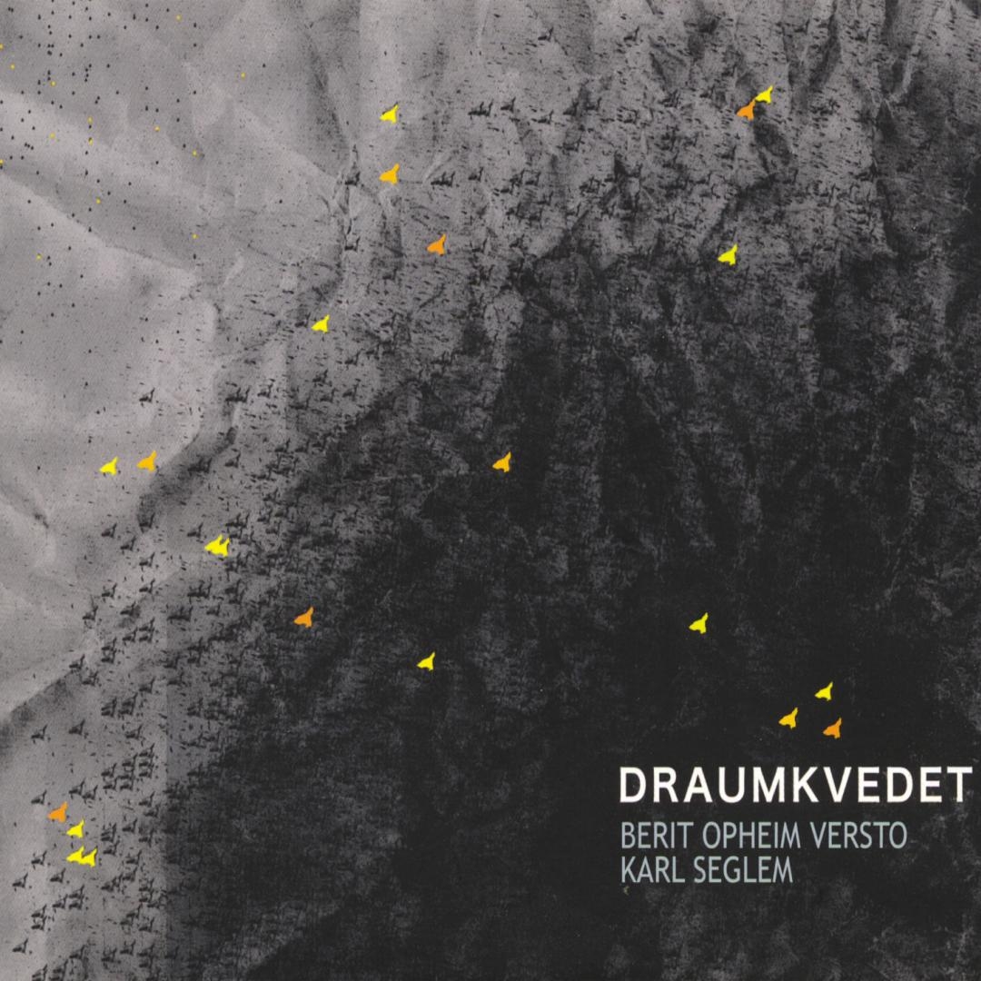 Grayscale textured surface with scattered yellow and orange triangular arrows pointing in various directions, creating an abstract, moody composition for Draumkvedet album artwork.