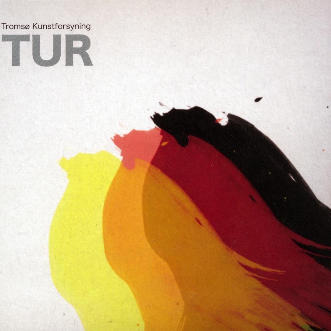 Abstract brushstroke artwork with curved bands of yellow, orange, red, and black paint on white background for Tromsø Kunstforsyning TUR album