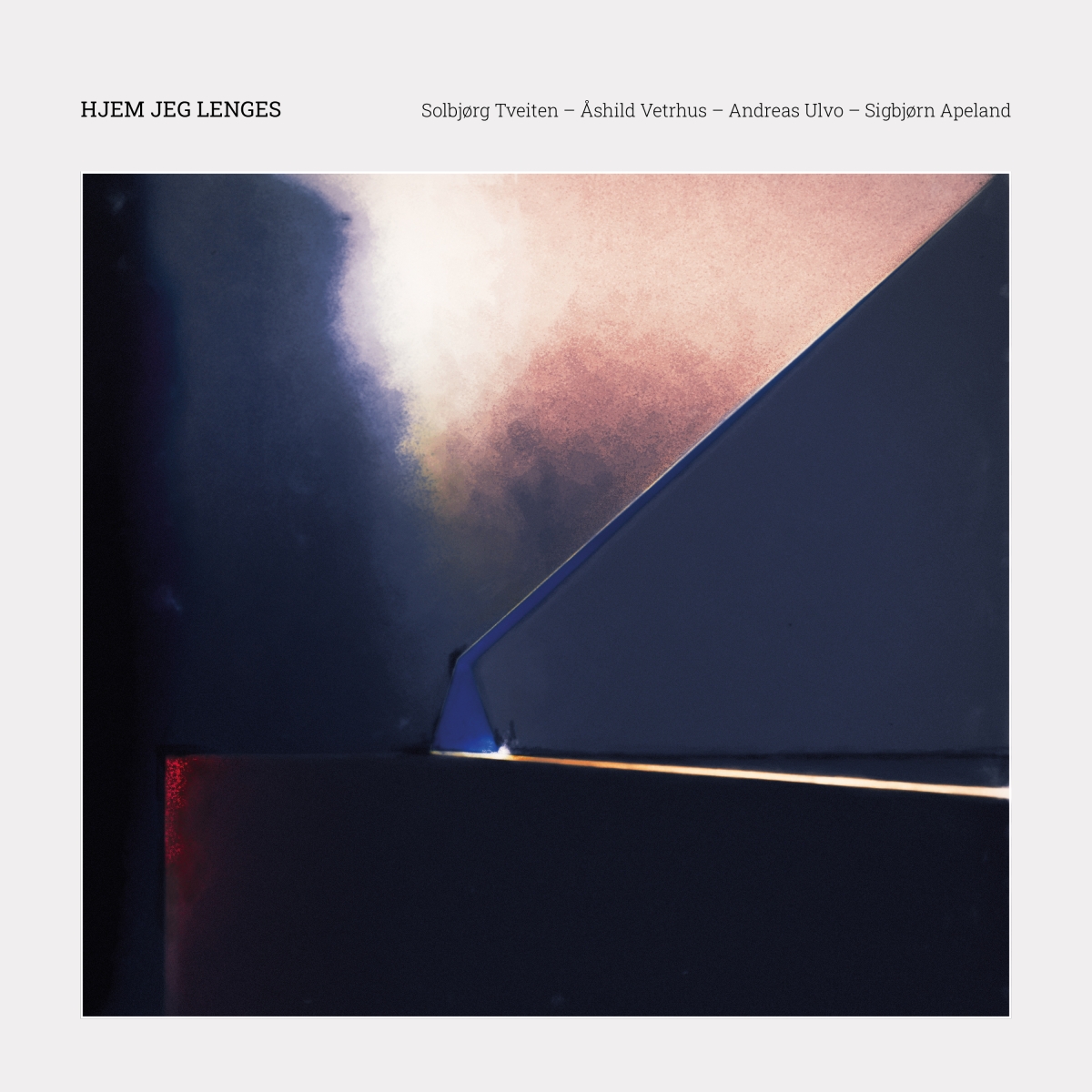 Abstract album artwork with deep blue geometric shapes against pink-orange sky gradient, creating moody atmospheric composition with angular architectural forms