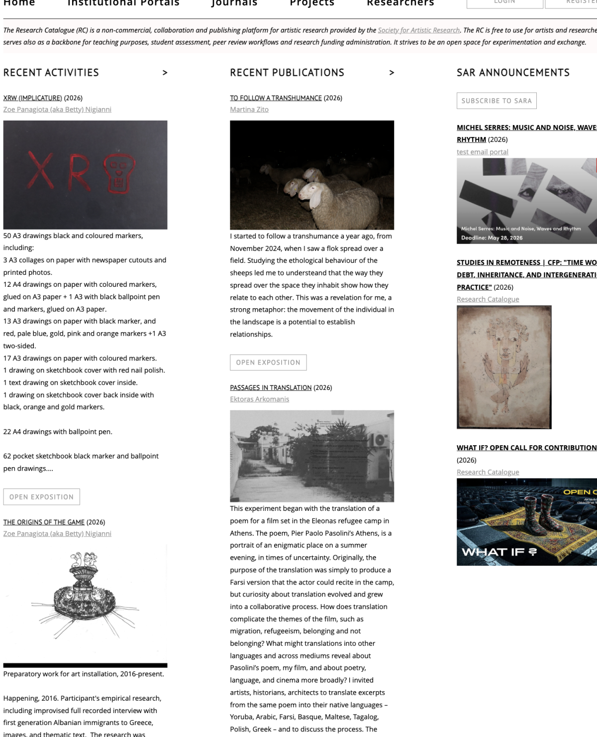 Research Catalogue Screenshot