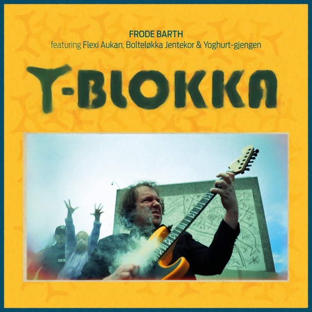 Yellow album cover featuring guitarist performing with raised crowd hands in background, smoky concert atmosphere, green Y-BLOKKA text prominently displayed